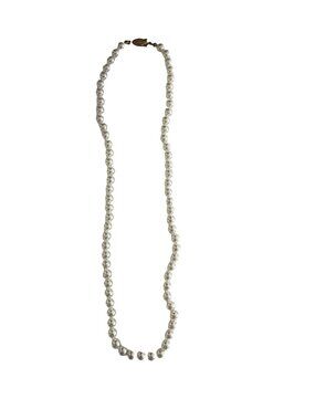 Vintage Faux Pearl Necklace 22 Inch Glass Pearl Strand Beaded Necklace Gold Tone